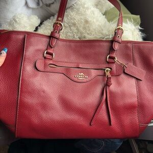 Coach Red Leather Tote Bag